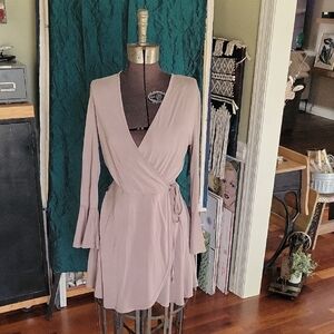 Bell Sleeve Tan Mini Wrap Dress M